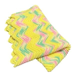 Handmade Crochet Afghan Pastel Chevron Baby Blanket Easter Spring Cottagecore